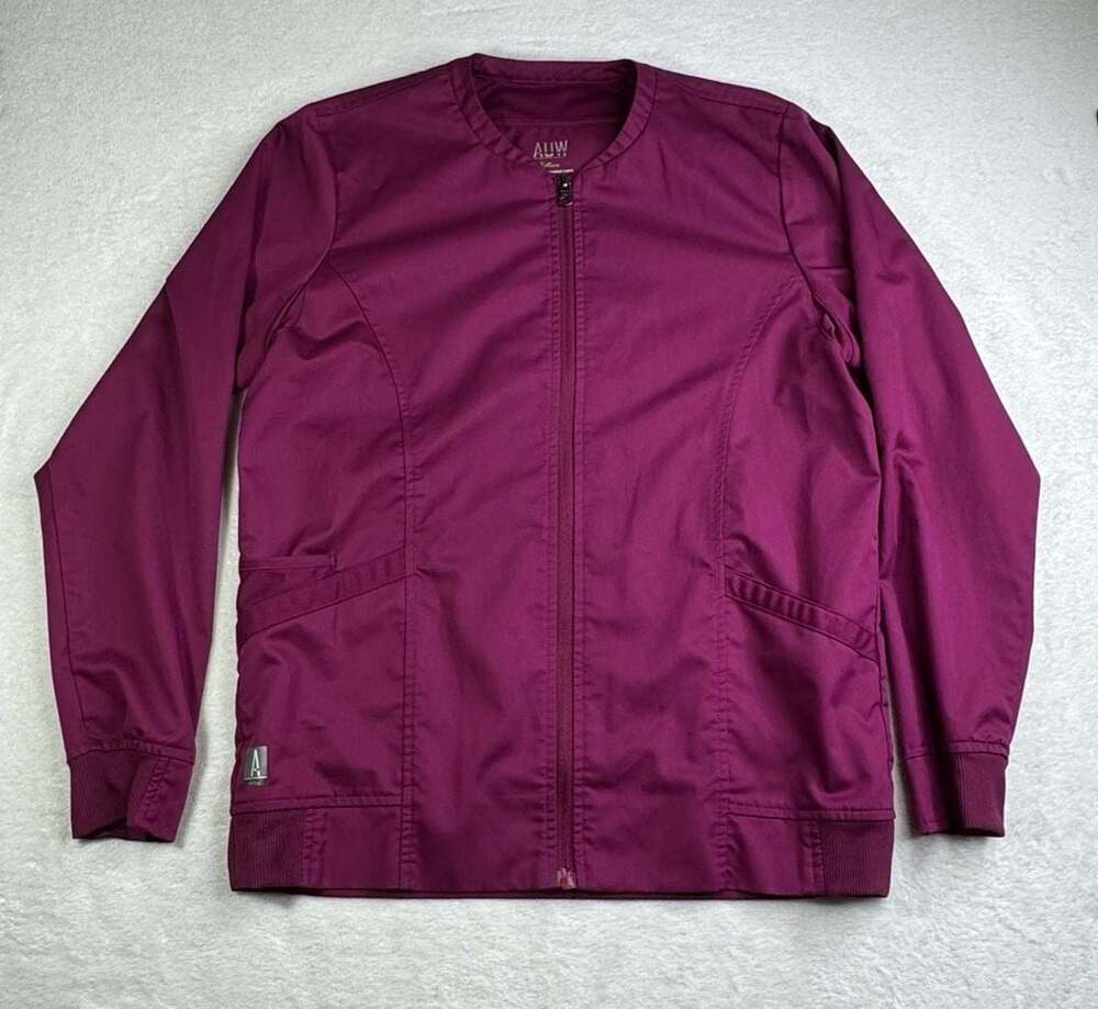 AUW Active Women's Full-Zip Scrub Warm-Up Jacket in Berry/Wine